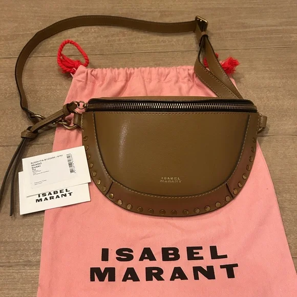 NWT Isabel Marant Skano leather stud crossbody bag in khaki - Picture 7 of 9